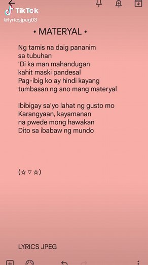 MATERYAL LYRICS (◕ᴗ◕✿) #lyrics #fypシ #fyp #lyricsjpeg