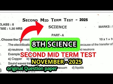 8th std Science Second mid term test -2025 original Question paper 8th std Science 2nd mid term test