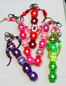 Flower Pony Bead Keychain: American Indian Style Leather Accent - Etsy