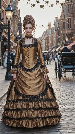Victorian Gothic Bustle Dress ✨ Elegant Gold Edwardian Cosplay Gown for Women