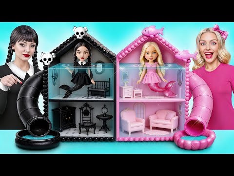 One Colored House Challenge | Barbie vs Wednesday Mermaids by Trend DO Challenge