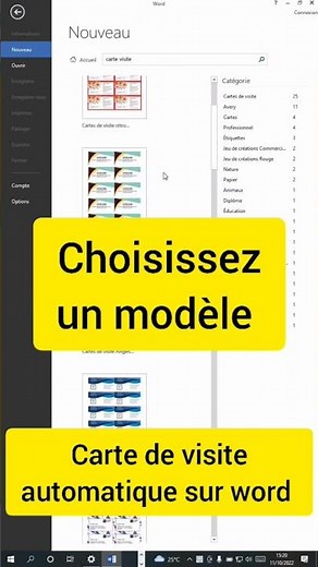 choisissez un model de carte visite dans ms word