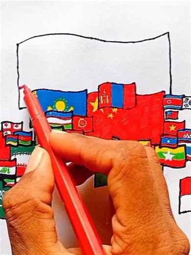 Draw Flag Map of Asia 🌏 #asia #flag #map #drawing