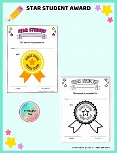 Star Student Award, Academic Abilities Award for Kids & Students Printable Worksheets, School Activities, Teachers Tool - (instant Download) - Etsy UK