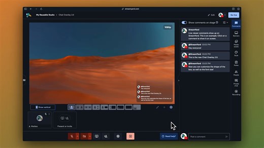 💬 Chat Overlay 2.0: Customization is Here After refining the foundation, we're introducing the changes you’ve been asking for: customization controls for Chat Overlay. You now have three font sizes (Small, Medium, Big) and three dimension layouts (Regular, Tall, Wide) at your fingertips. This gives you control to optimize how viewer comments appear—whether you need more screen space for your content or want comments more prominent during Q&As. Everything adjusts smoothly in real-time, so you ca