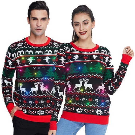 Lollipie Ugly Christmas Light up Sweater for Women/Men with Multi-Colored Led Flashing Lights Knitted Sweater