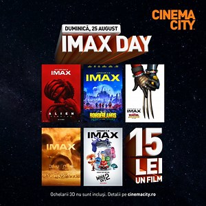 De 𝗜𝗠𝗔𝗫 𝗗𝗔𝗬 experimentează filmele la intensitate URIAȘĂ! Alege dintre cinci blockbustere GIGANTICE, de văzut cu 𝟭𝟱 𝗹𝗲𝗶/𝗯𝗶𝗹𝗲𝘁𝘂𝗹 și meniu la același preț 🎊 Sărbătorește MARELE ECRAN, duminica asta la CINEMA CITY! | Cinema City Romania