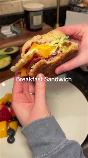 I love when I remember I’m an adult and can have breakfast for dinner whenever I want! My ideal breakfast sammy: homemade buttermilk biscuit, @Divina Market strawberry jalapeño spread, bacon, cheddar cheese, fried egg, and avocado!