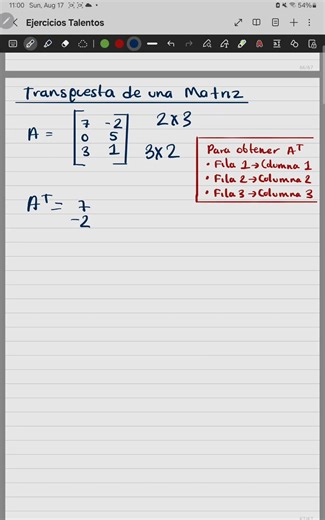 Matriz Transpuesta Ejemplo 2