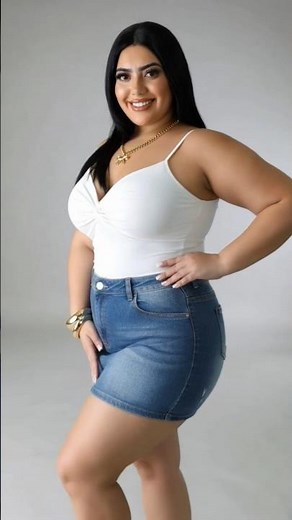 Plus Size White Twist Knot Top & Denim Mini Skirt | Cute Curvy Casual Look 🤍👖