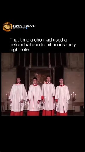 Purely History on Instagram: "In 2014, the prestigious King’s College Choir in Cambridge proved that even the most formal traditions have a sense of humor. During a rehearsal session, a video was captured that would soon take the internet by storm. In a playful break from their rigorous discipline, one of the young choristers inhaled helium from a balloon before attempting a soaring solo. The result was an "otherworldly" high note that defied vocal limits, instantly dissolving the solemn atmosph