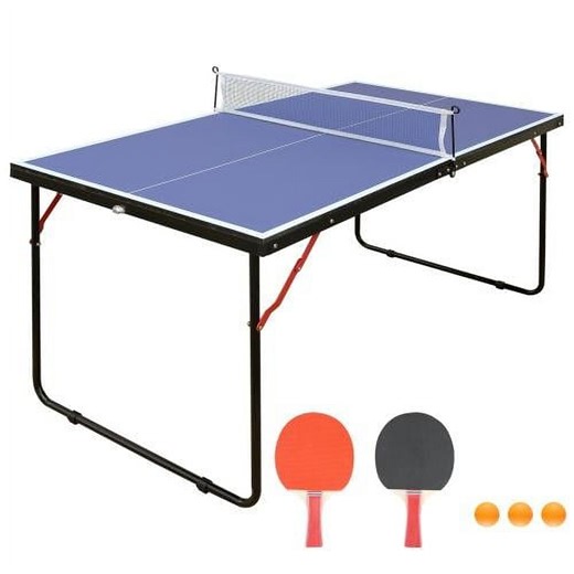 SEGMART Mid Size Portable Table Tennis Table Outdoor Ping Pong Folding Game Table with Net 2 Table Tennis Paddles and 3 Balls 54Lx 30 W x 27 H