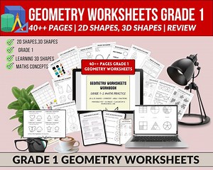 Geometry Worksheets Grade 1–2 | 2D & 3D Shapes | Area Fractions Symmetry | Printable Math Workbook,math Worksheets Kids,printable Geometry - Etsy UK