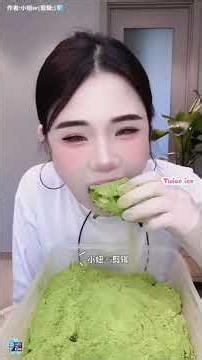 matcha powder ice and foam ice covered in matcha powder eating only bites+swallowing compilation