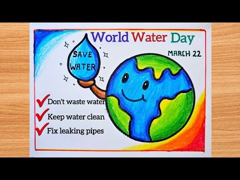 Simple World Water Day Poster Drawing | Save Water Easy Drawing for Beginners | March 22