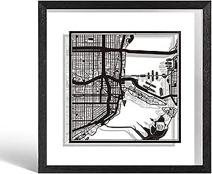 O3 Design Studio Miami Cut Map Framed, Black map, Black Frame, 9x9 inches, Paper Cutting Art Work, Gift Boxed, 2 Background Color, self-Changing, Wall Art