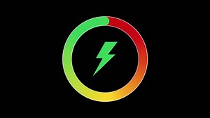 Fast battery charging animation with power icon isolated on a black background.