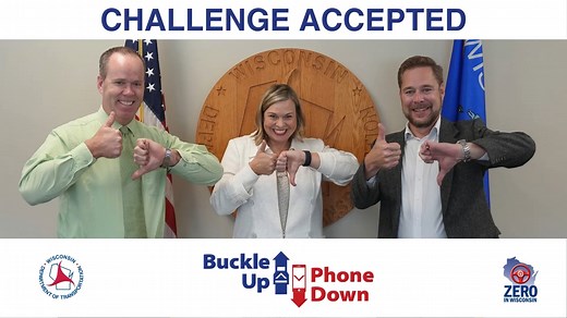 It’s Buckle Up Phone Down Day! We urge drivers and passengers to make a commitment to safety on the roads by taking the two most important actions to prevent or survive a crash: buckling up and putting the phone down. We asked our partner agencies and members of the public across the state to join the movement by sending us photos of our “right thumb up, left thumb down” hand pose – here are just some of this year’s participants. Thank you to all who took on the challenge! https://wisconsindot.g