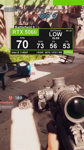 Battlefield 6: DLSS vs DLSS + Frame Gen #RTX5060 #11400F #intel #nvidia #fpstest #bf6 #battlefield