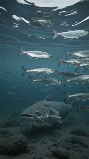 Trout lunges through sardine school #naturelovers