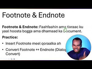 Sida loo isticmaalo Footnote & Endnote in MS Word. English & Arabic.