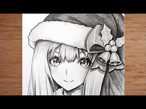 Realistic Christmas Anime Girl Drawing | Pencil Sketch Tutorial Step by Step