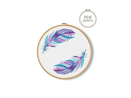 Colorful Feathers Cross Stitch Pattern PDF, Boho Design Chart, Digital Download - Etsy