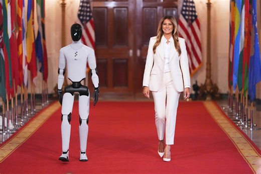 Melania Trump shares the spotlight with a robot at an education and technology event