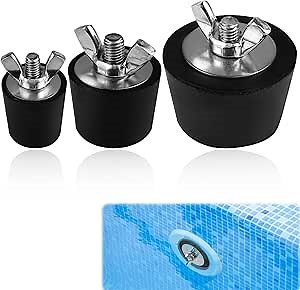 3 Pack Pool Skimmer Plug 3 Size Pool Winterizing Plug, Pool Winter Expansion Plugs with Stainless Steel Screw Bolts, Pool Return Plug for Inground & Above Ground Pool (1 Inch, 1.5 Inch, 2 Inch)