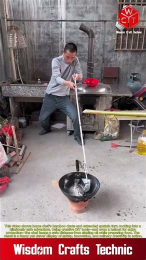 Home Chef's Bamboo Chute & Extended Spatula Create Hilariously Safe Cooking: Helmet & Hilarity.