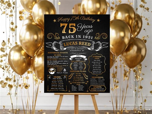 75th Birthday Chalkboard Sign, Back in 1951 Facts (digital Download) - Etsy