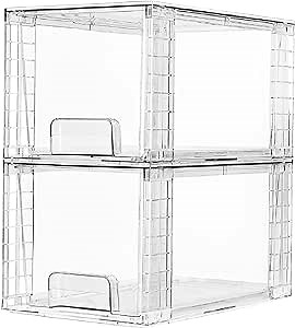 Vtopmart 2 Pack Large Stackable Storage Drawers,Clear Acrylic Drawer Organizers with Handles, Easily Assemble for Bathroom,Kitchen Undersink,Cabinet,Closet,Makeup,Pantry organization and Storage