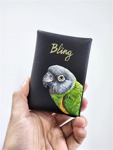 100% Hand-Painted Pet Portrait Card Holder, Custom Handmade Leather Dog/Cat Wallet