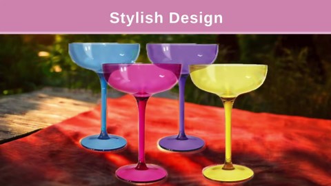 Lily's Home Acrylic Margarita Glasses. Set of 4 Colored, Reusable, Unbreakable and Shatterproof Poolside Outdoor and Indoor Glasses. BPA-free plastic. 15oz Each. Hand Wash Only