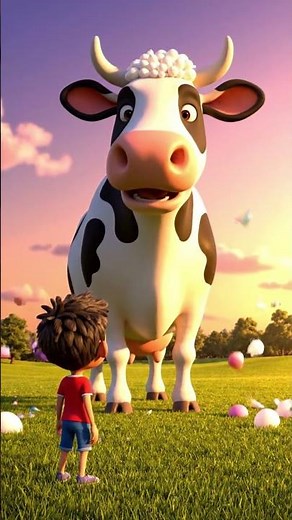 pixar style 3d animation | when a boy kicks the ball and a magical cow appears from balloons
