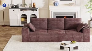 Corduroy Cloud Modular Sectional Couch, Boneless Memory Foam Sectional Sofa, Comfy L-Shaped Compression Couches with Chaise for Living Room, No Assembly Required (Black, U-Shaped)