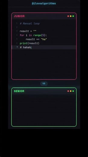 Junior vs Senior Python (Loop vs *) #python #cleancode #shorts @ilovealgorithms