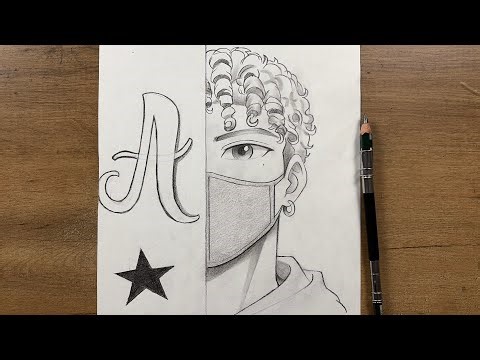Easy Drawing Tutorial: Boy with Curly Hair Wearing a Face Mask