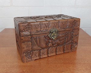Vintage Carved Wooden Storage Box With Brass Latch | Chinese Style Camphor Wood Chest - Etsy