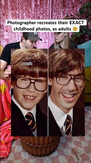 Photographers recreate childhood photos uncannily as adults #shorts