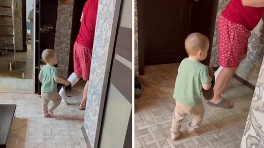 Watch as this grandson supports his grandfather, who has a cast leg. Priceless! | Rumble