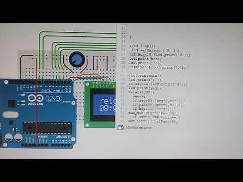 RELOJ DIGITAL CON ARDUINO Y PANTALLA DE CRISTAL LÍQUIDO SIMULADO EN TINKERCAD