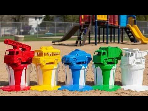 🎨 MAGIC PAINT SPLASH! 🚒 Learn Colors with Toy Trucks at Playground 🎡✨