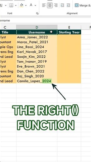 Excel RIGHT Function Hack: Pull Year from Username Instantly