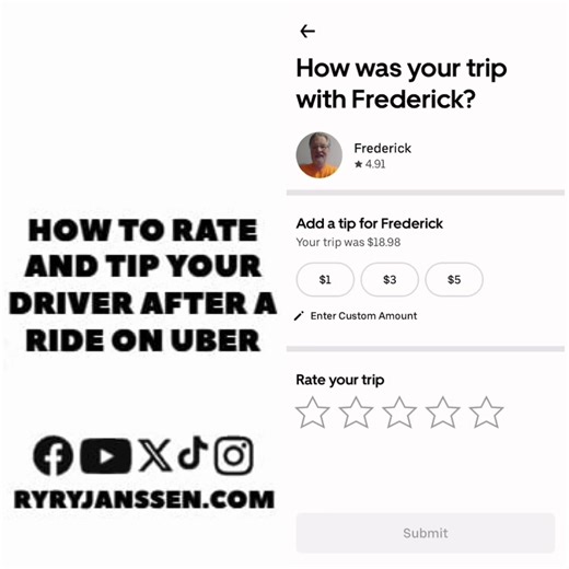 How to rate and tip your driver after a ride on Uber. #uber #uberrider #rideshare #ryryjanssen