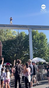 Frightening video captured a young boy who found himself walking along a monorail track in Pennsylvania's Hersheypark. A bystander climbed up to the rail to retrieve the boy, to the relief of the surrounding crowd. The ride was closed at the time, the park said, adding that the boy was reunited with his family unharmed. https://abcnews.visitlink.me/y0tpqc | ABC News
