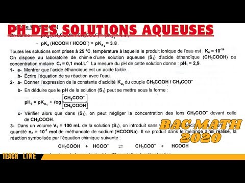 PH des solutions aqueuses: correction exercice bac math 2020