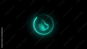 neon thumb up sign. Thumb neon icon. like. Animated neon symbol. Glowing neon thumb up like icon. like emoji icon.