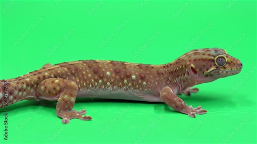 Spotted Gecko Reptile Profile on Bright Green Screen for Easy Isolation and Compositing