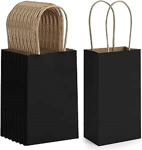 BagDream 100 Pack 3.5x2.4x6.7 Inches Mini Gift Party Favor Bags Small Kraft Black Gift Bags with Handles Bulk Recyclable Paper Sacks